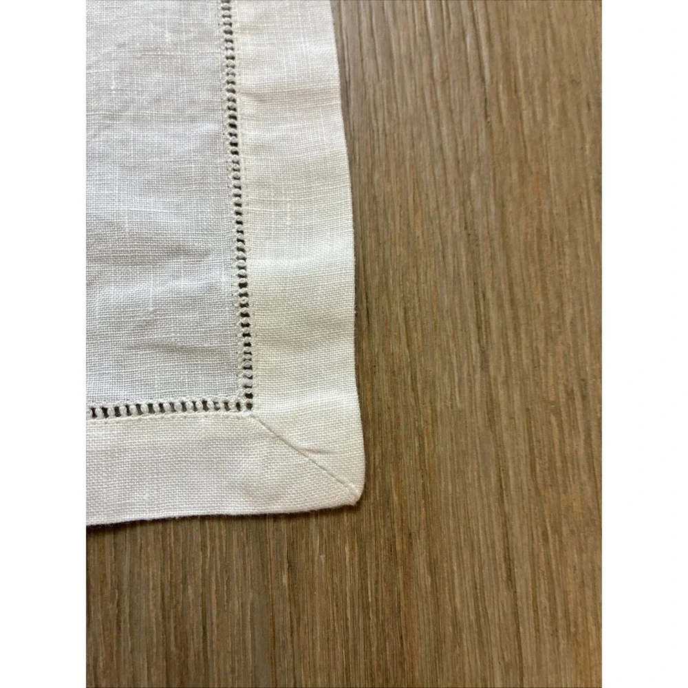 Sferra Cream Linen Dinner Napkins Hemstitched 17x17.5